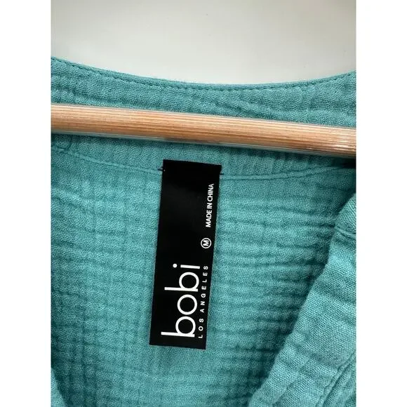 Bobi T-Shirt Dress Women Medium Blue V Neck Gauze Mini Summer Boho Coastal - Picture 6 of 7